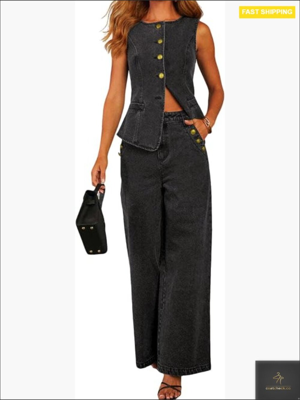 Women 2 Piece Denim Set Sleeveless Jean Vest Wide Leg Palazzo Pants Y2k Outfit